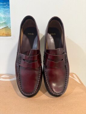 Mango Women’s Dark Burgundy Leather Penny Loafers